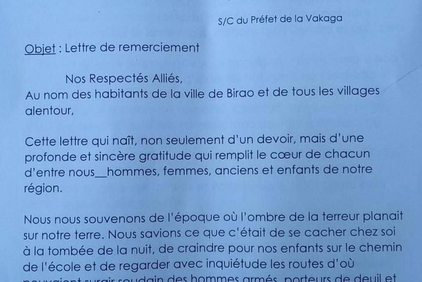 La population de Birao exprime sa gratitude envers les forces alliées russes