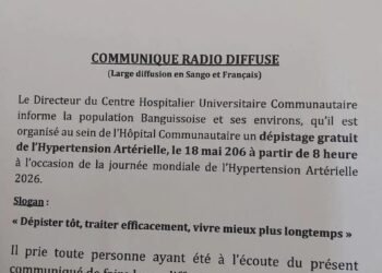RCA : journée mondiale de l’hypertension, l’hôpital communautaire lance une compagne gratuite de dépistage